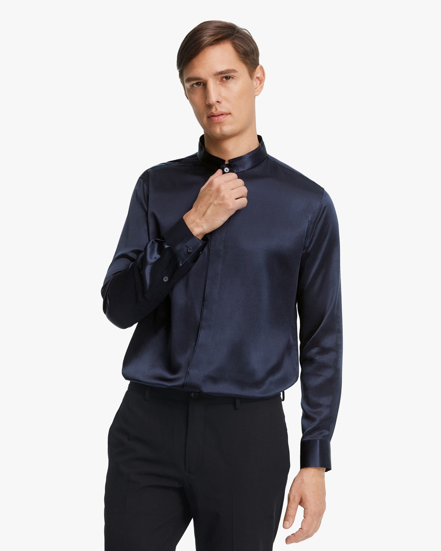 Classic Concealed Placket Silk Men Shirt