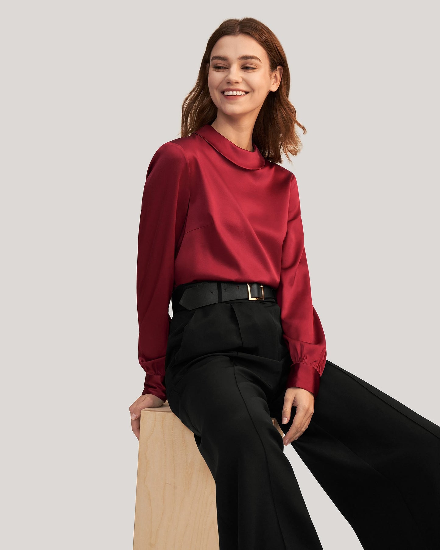 Stand Collar Long Sleeves  Silk Blouse